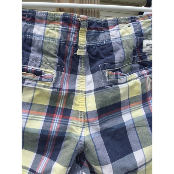 Abercrombie & Fitch Mens shorts size 30 madras plaid blue white button fly beach - Picture 6 of 10